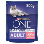 Purina ONE Adult Dry Cat Food Rich in Salmon 800g, Pack of 4