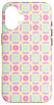 Coque pour iPhone 16 Pale Pink Lavender Green Circle Square Ring Dots Pattern