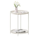 WOLTU Table Basse Ronde, Table d'Appoint, Table Salon, Petite Table Basse avec 2 Plateaux Amovibles, Table de Chevet, en Métal, Crème, BTS17cm