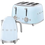 Smeg Retro Kettle & 4 Slice Toaster with Temperature Control (Pastel Blue)