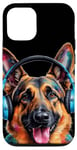 Coque pour iPhone 15 Berger Allemand Écouteurs Chien Alsacien Animaux Imprimé