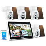 【100% sans Fil+PTZ】 Hiseeu 2K Kit Camera Surveillance WiFi Solaire avec 10" Moniteur 1TB HDD, 10CH NVR 3MP Video Surveillance Exterieur Solaire Vision Nocturne Couleur,PIR Détection Sirène Alarm IP66