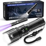 JAY-PARK Lampe Torche LED Ultra Puissante, 500000 Lumens Lampe De Poche Puissante, Lampe Torche Rechargeable 5 Modes D'Éclairage, Lampe Tactique Pour Le Camping, Exploration, Promenade Du Chien