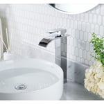 Mitigeur de Lavabo Chromé Haut Robinet Salle de Bain Cascade Mitigeur pour Vasque Haut de Gamme Design Moderne - Forious