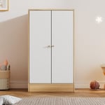 Petite armoire avec tringle, armoire 2 portes, 2 compartiments, chambre, salon, armoire enfant, mdf, blanc + naturel