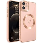 HZLFCZL Coque Magnétique pour iPhone 11,Compatible avec MagSafe Protection complète de l'objectif de l'appareil Photo,Luxe en Forme de cœur Slim Soft TPU Phone Case for iPhone 11-Rose