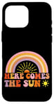 Coque pour iPhone 16 Pro Max Here Comes The Sun Style rétro arc-en-ciel