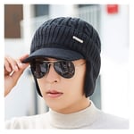 Winter Hat Scarf Skullies Beanies for Men Knitted Hat Women Mask Thick Balaclava Earflap Wool Bonnet Male Beanie Hats Cap for Running Fishing Cycling (Color : Black)