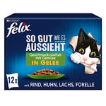 FELIX Nourriture pour Chat Humide en gelée, mélange de variétés, Lot de 6 (6 x 12 sachets de 85 g)