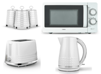 Tower Solitaire White Kettle Toaster T24042WHT 800W 20L Microwave Canisters Set