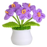 JUSTOYOU Mini pot de fleurs artificielles au crochet, mini pot de fleurs tricoté, fait à la main pour la maison, le bureau, la décoration de table, cadeau pour elle (1, fleur violette)