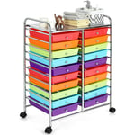 COSTWAY Tour de Rangement sur Roulettes avec 20 Tiroirs 64 x 39 x 88 CM Chariot de Rangement pour Bureau, Salon, Coiffure Multicolore