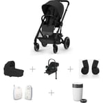 Vauvaperheen starttipaketti: CYBEX Balios S Lux -yhdistelmävaunut Moon Black, Aton B2 i-Size -turvakaukalo, Volcano Black, BASE ONE-jalusta + muut...