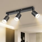 Dehobo Plafonnier LED 3 Spots Orientables GU10,Spots de Plafond Moderne Cuisine Éclairage de Plafond, Luminaire Plafonnier, Applique murale LED Noir pour Salon Chambre (Sans Ampoule)