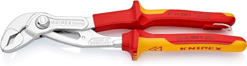 Knipex Cobra® VDE Pince multiprise de pointe, isolée chromée, homologuées VDE ; avec œillet de fixation intégré pour fixation d'un dispositif antichute 250 mm (carte LS/blister) 87 26 250 T BK