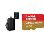 Insta360 X3 Quick Reader & SanDisk 256GB Extreme microSDXC card + SD adapter + RescuePRO Deluxe, up to 190MB/s, with A2 App Performance, UHS-I, Class 10, U3, V30, Black