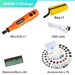 Perceuse sans fil USB,outil de calcul à distance,stylo de gravure de travail,bricolage pour bijoux,métal,verre,perceuse sans fil,mini perceuse électrique,4 documents - Type Orange- 105pcs