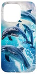 Coque pour iPhone 15 Pro Max Blue Splash Dolphins Modern Ocean