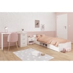 Chambre complète enfant 3 pièces ZODIAC - Lit + chevet + bureau - Décor blanc - PARISOT