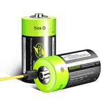 HITRENDS D Cell Piles - Piles au Lithium D Rechargeables USB - 1,5 V / 4000 mAh (Paquet de 2) - Pas de Piles NI-MH/NI-CD/Alcalines - Écologiques et Recyclables - Aucun Effet de Mémoire