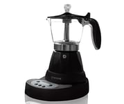 BEHOME Cafetière électrique 3 tasses | Moka cafetiere électrique avec réducteur 1 tasse | arrêt automatique et entretien café chaud pour 30 min, base rotative à 360 °, noire (avec minuteur)