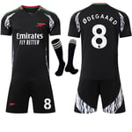 2024-2025 Arsenal Bortalag Barn Vuxen Svart Fotbollströja Kit med Strumpor No.8 ØDEGAARD 22