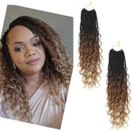 2 Packs Crochet Braids Hair Extensions-14 Inch Goddess Braids Extensions Hair Crochet Braids With Curly Ends Crochet Braiding Hair for black women Boho Box Braids Crochet Hair Pre Looped(1B/30/27#)