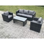 Fimous - Lounge ensemble canapé en rotin mobilier de jardin extérieur avec 2 chaises table basse rectangulaire