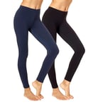 No Nonsense Women's Cotton Legging, Black/Twilight-2 Pair Pack, S (Pack of 2)