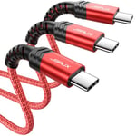 JSAUX 3-Pack USB C to USB C Cable 100W [1+2+3m] Compatible with iPhone 16 15 Pro Max Plus, Samsung Galaxy S24 S23 S22 S21, USBC to USBC Cable USB Type C to C Charger Cable Fast Charge Charging (Red)