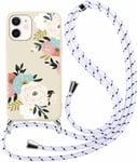 Coque Cordon Pour Iphone 11 6,1"", Aesthetic Motif Fleur Filles Étui Laniere Collier Réglable Corde Case, Mince Silicone Tpu Bumper Antichoc Housse Cover Pour Iphone 11, Beige 3