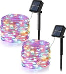 [2 pakkaus] Solar String Lights, 12M 100 LED Christmas String Lights Outdoor Sun Powered 8 Mode Vedenpitävä kuparilanka Koristevalo Puutarha Piha Parveke Patio Hääjuhla, Värikäs