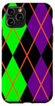 Coque pour iPhone 11 Pro Clowncore Halloween Losanges Plaid Violet Vert Clown Jester