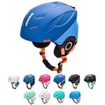 meteor Casque de Ski Snowboard Sport Helmet Homme Femme avec Ceinture Ajustées d'hiver Fentes d'Aération Mentonnière Rembourrée Clip à Masque de Ski (S 53-55 cm, Bleu Marine/Bleu)