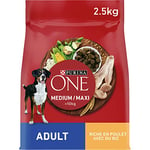 PURINA ONE Medium/Maxi >10kg | Adulte | Riche en Poulet Croquettes pour Chiens Adultes Sac de 2,5kg | Lot de 4