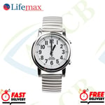 Lifemax Men's Solar Radio Controlled Talking Watch with Expanding Strap, Silver