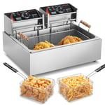 VEVOR Friteuse commerciale 2500 W, friteuses à bain d'huile électrique avec 3 paniers amovibles, en acier inox, grande capacité 12 L pour cuisine, restaurant, température réglable 60-200 °C, argenté