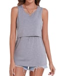 Sosolism Women's Nursing Tank Tops Sleeveless Breastfeeding Shirt Summer Maternity Vest Tops Basic Postpartum Clothes Light Grey