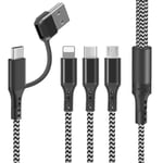 Câble Multi USB, 5 en 1 Câble Universel [1.2M] Multi USB A/BUSB C Câble de Chargement en Nylon avec iP Micro USB Type C Câble pour Phone 16 15 14 13 12 11 xs 8 Samsung Galaxy, Huawei, Honor, OnePlus