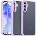 COPIKE Coque Mat pour Samsung Galaxy A55 5G avec Protection Caméra, Étui Arrière Translucide Givrée Mince Antichoc et 2 Pièces Verre Trempé, Anti-Empreintes Digitales Housse, Violet