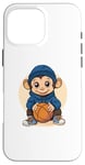 Coque pour iPhone 16 Pro Max Adorable singe tenant un jeu de basket-ball