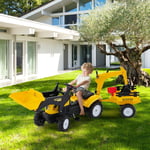 3 in1 Kids Ride On Excavator Pedal car Bulldozer Tractor with 6 Wheels & Trailer