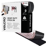 VELCRO Brand | Heavy Duty Stick On Tape | Cut-to-Length Industrial Extra Strong Double Sided Hook & Loop Self Adhesive Tape | Perfect for Room Décor & Home, Office, Garage Use | Black | 10m x 50mm