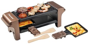 Bestron Appareil a raclette, Mini Grill pour 1 à 2 personnes, avec 2 poêlons et 2 spatules, avec revêtement antiadhésif, 350 Watts, couleur: Cuivre