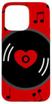 Coque pour iPhone 15 Pro Max notes de musique disque vinyle album coeur rouge valentines vintage