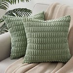 Topfinel Housse Coussin 40x40 Vert Sauge Motif de Chaîne en Velours Côtelé Super Doux Coussin Decoratif Fauteuil Relax Deco Chambre Housse Coussin Canapé Lot de 2 Aesthetic Boheme