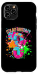 Coque pour iPhone 11 Pro T-shirt 3ème anniversaire pour filles et garçons. Éclaboussures de peinture de 3 ans