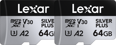 Lexar - microSDXC Professional SILVER Plus UHS-I/U3/A2/4K R205/W100 (V30) - SILVER - 64GB - 2pack