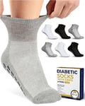 Pembrook 6 Pairs Diabetic Ankle Socks for Men & Women with Grips - 12 Colors Neuropathy Socks for Men | Non Slip Edema Socks, 2 Black / 2 White / 2 Gray - 6 Pairs, Medium