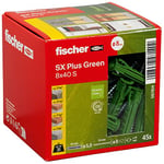 fischer - Cheville à quadruple expansion tous matériaux SX Plus Green 8x40 avec vis, fabriquée à base de matières premières renouvelables/Boîte de 45